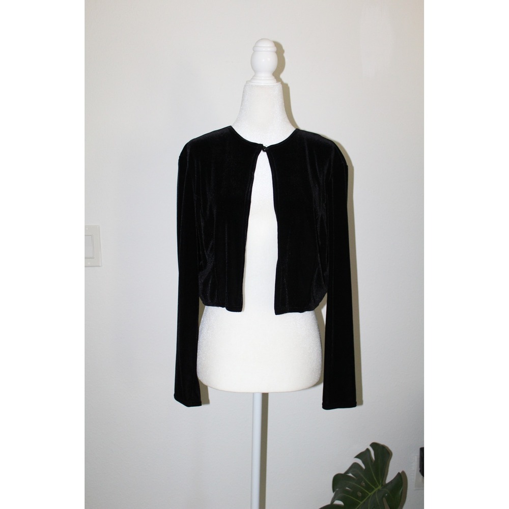 VTG Jump Apparel Co Wendye Chaitin Black Velvet Cropped Bolero Shrug Large USA